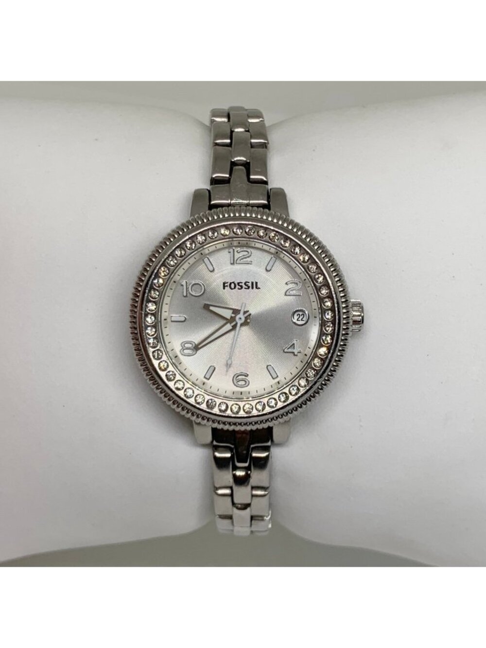Fossil Quartz women date Watch AM4352 Bridgette all Stainless Steel 28mm running